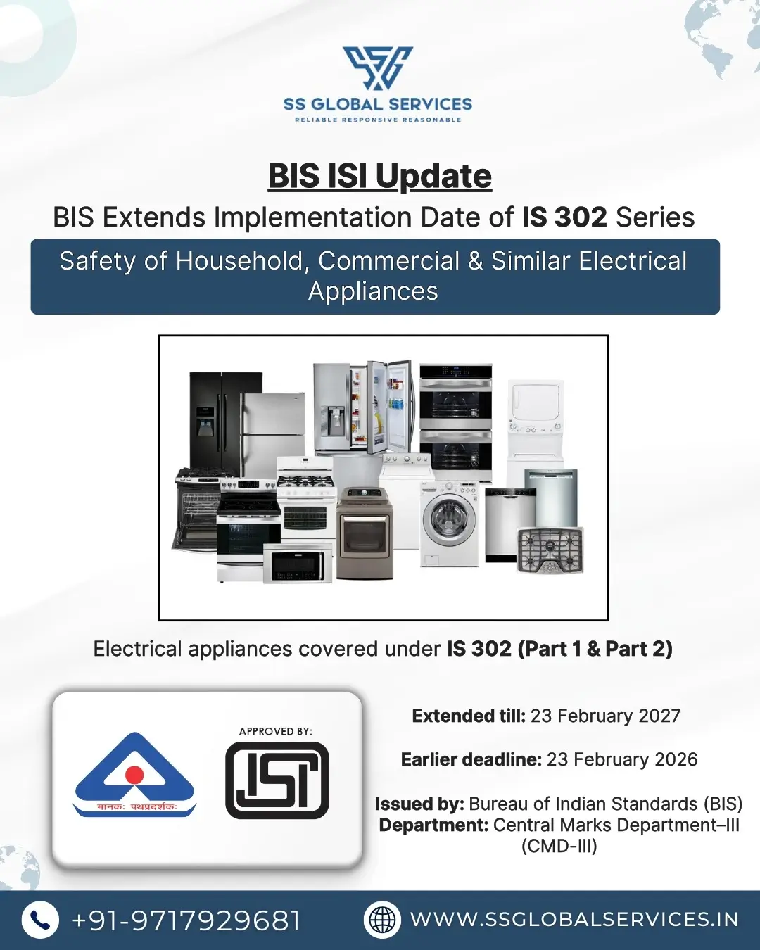 BIS IS 302 Series Implementation Date Extended for Electrical Appliances